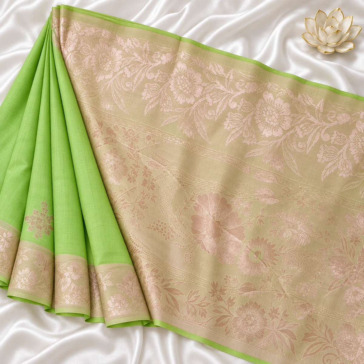 Lime green floral handloom saree