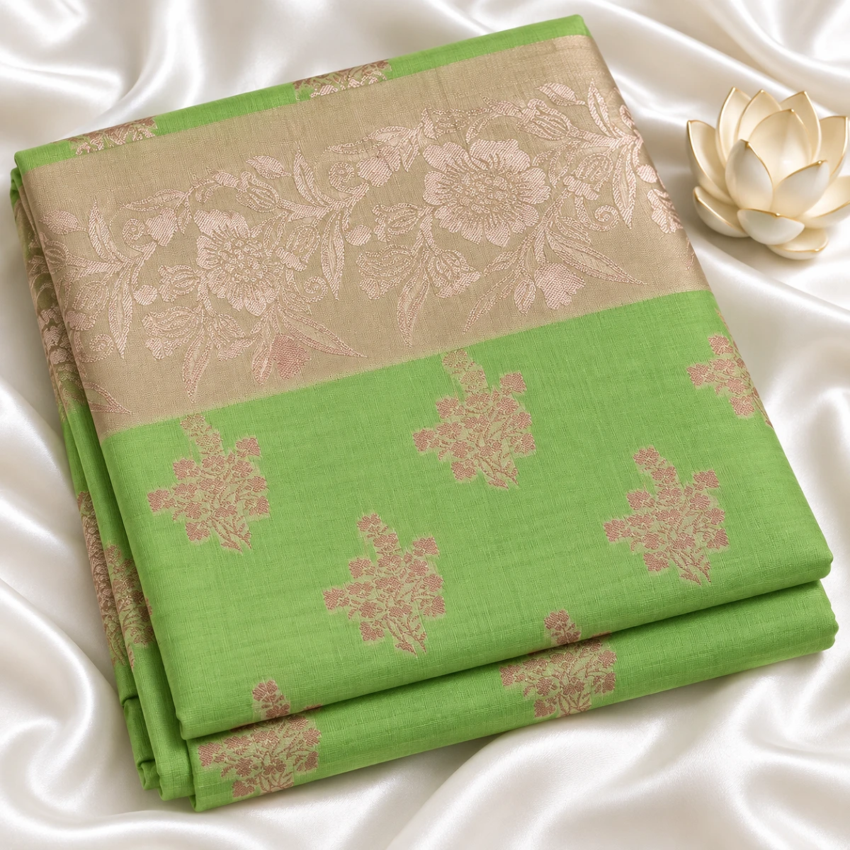 Lime green floral handloom saree