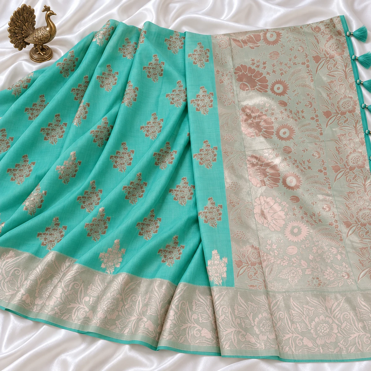 Aqua handloom saree