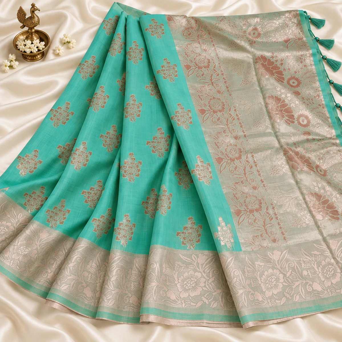 Aqua handloom saree