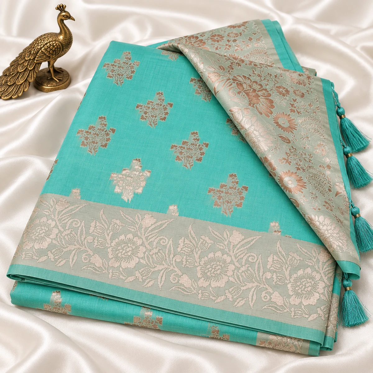 Aqua handloom saree