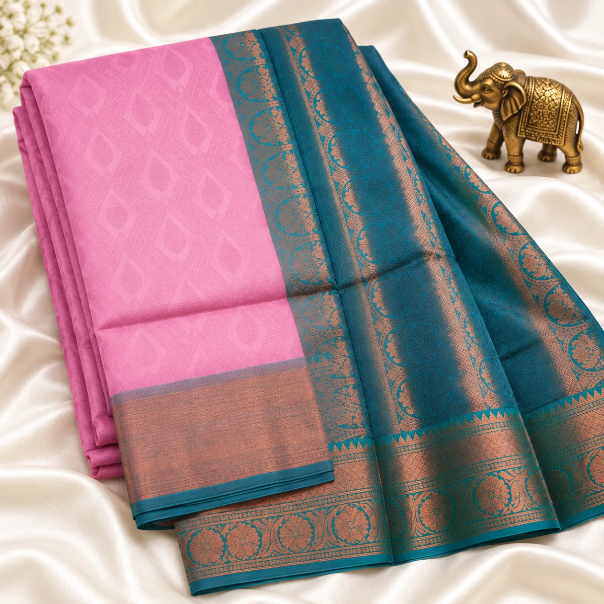 Pink and Teal Handloom Saree