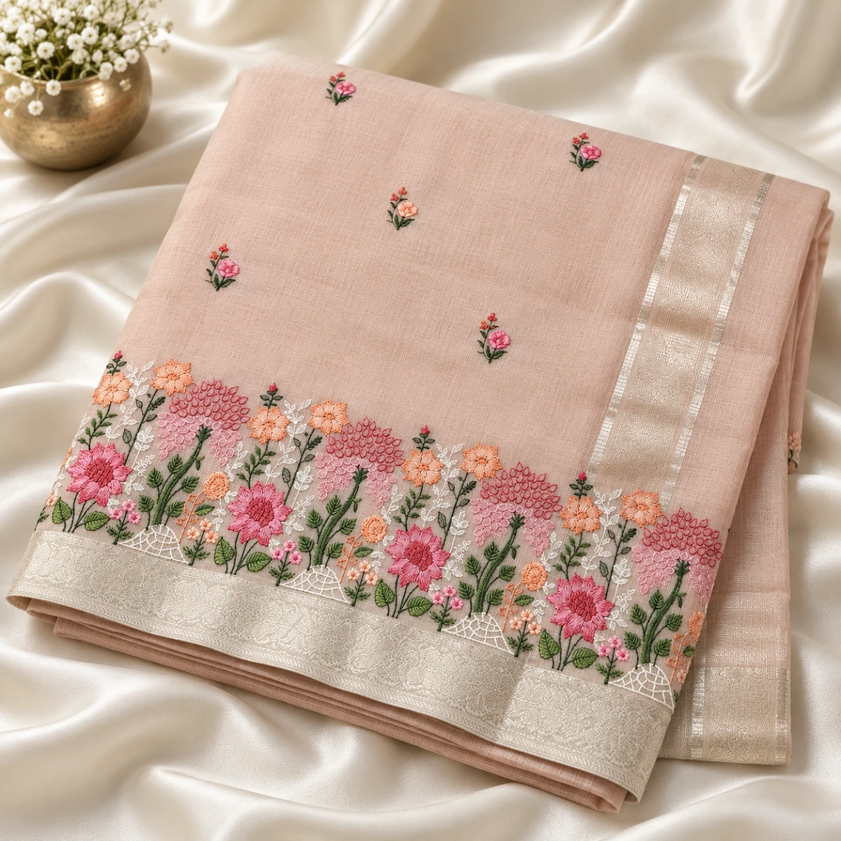 Blush Peach Embroidered Saree