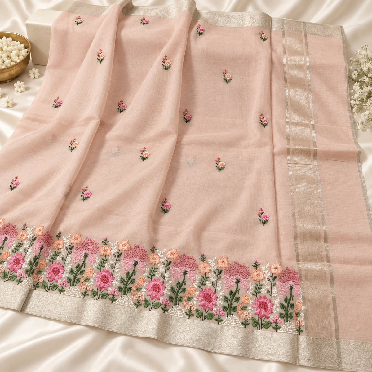 Blush Peach Embroidered Saree