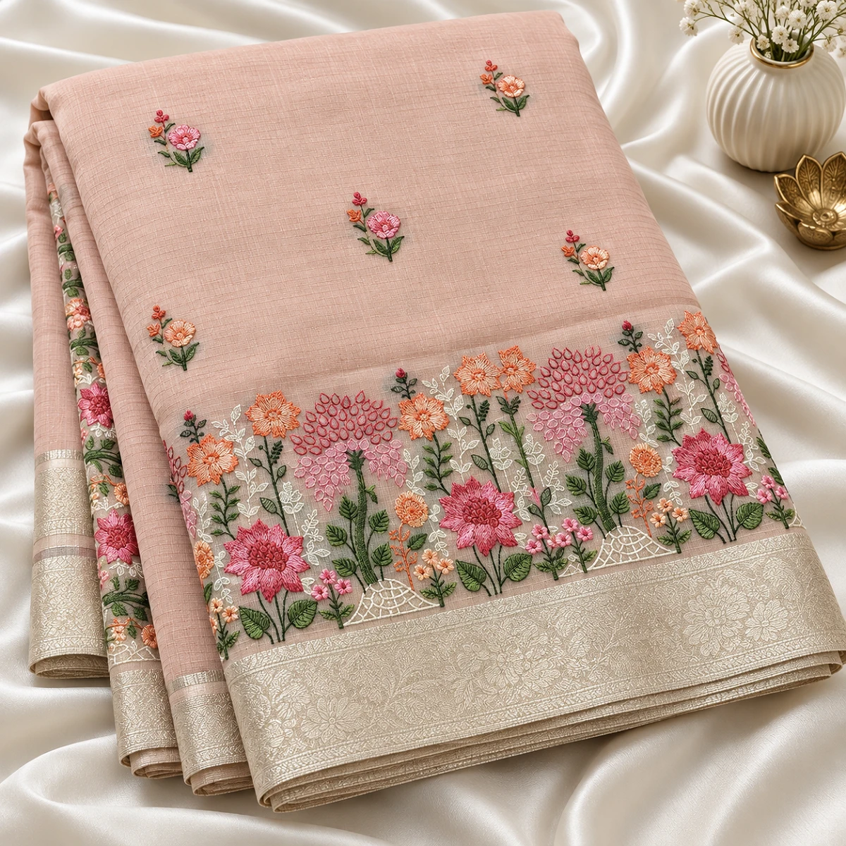 Blush Peach Embroidered Saree