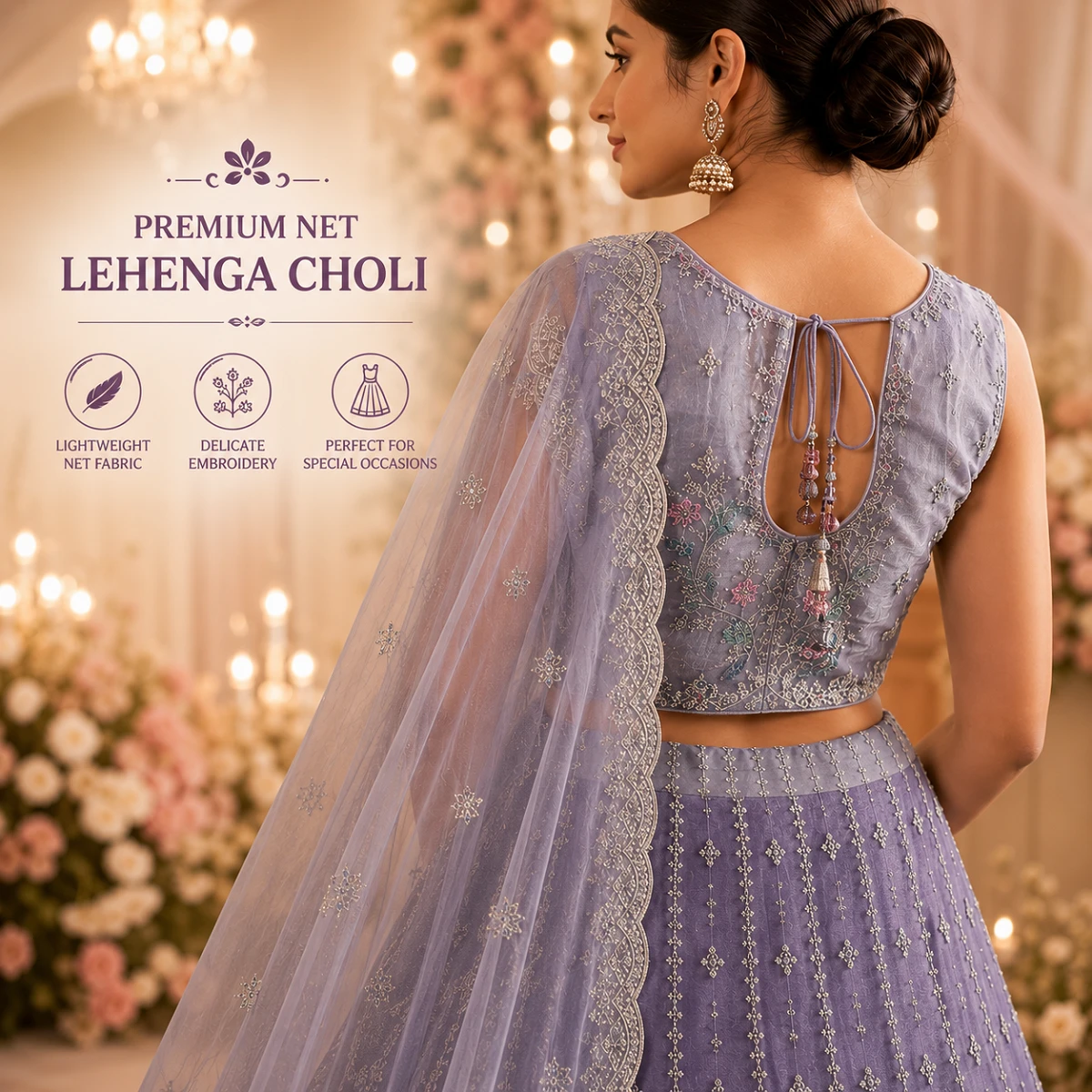 Preety Enterprise : Premium Designer Embroidered Lavender Purple Lehenga Choli Set with Dupatta for Women, Wedding, Party & Festive Wear
