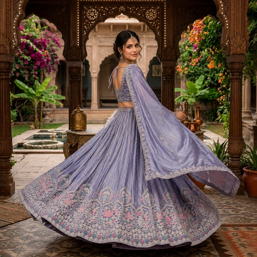 Preety Enterprise : Premium Designer Embroidered Purple Lehenga Choli Set with Dupatta for Women, Wedding, Party & Festive Wear