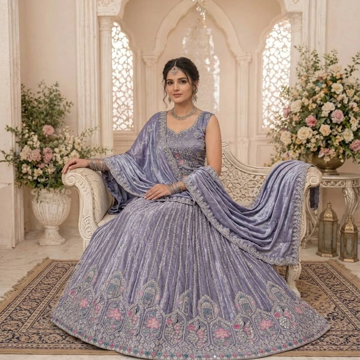 Preety Enterprise : Premium Designer Embroidered Purple Lehenga Choli Set with Dupatta for Women, Wedding, Party & Festive Wear