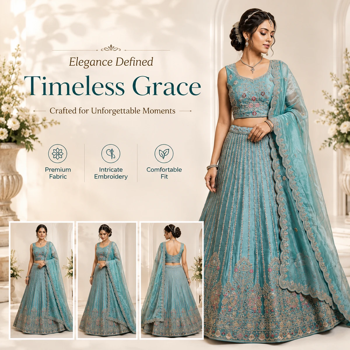 Preety Enterprise : Women’s Turquoise Blue Embroidered Lehenga Choli with Dupatta | Designer Ethnic Wear for Wedding, Party, Festive & Reception Occasions