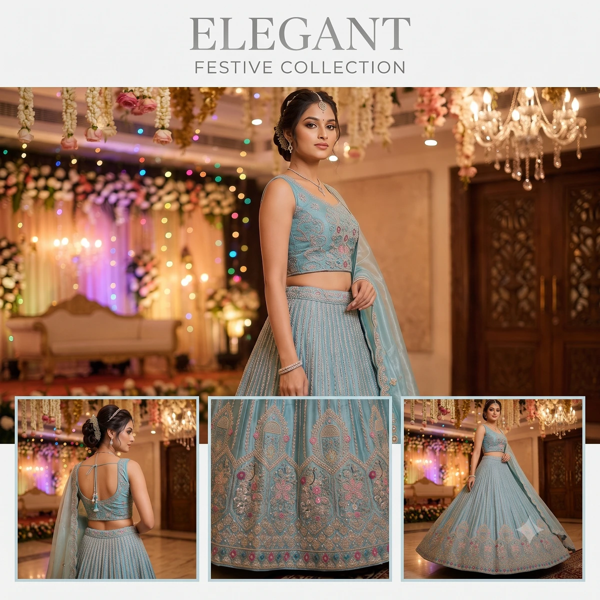 Preety Enterprise : Women’s Turquoise Blue Embroidered Lehenga Choli with Dupatta | Designer Ethnic Wear for Wedding, Party, Festive & Reception Occasions