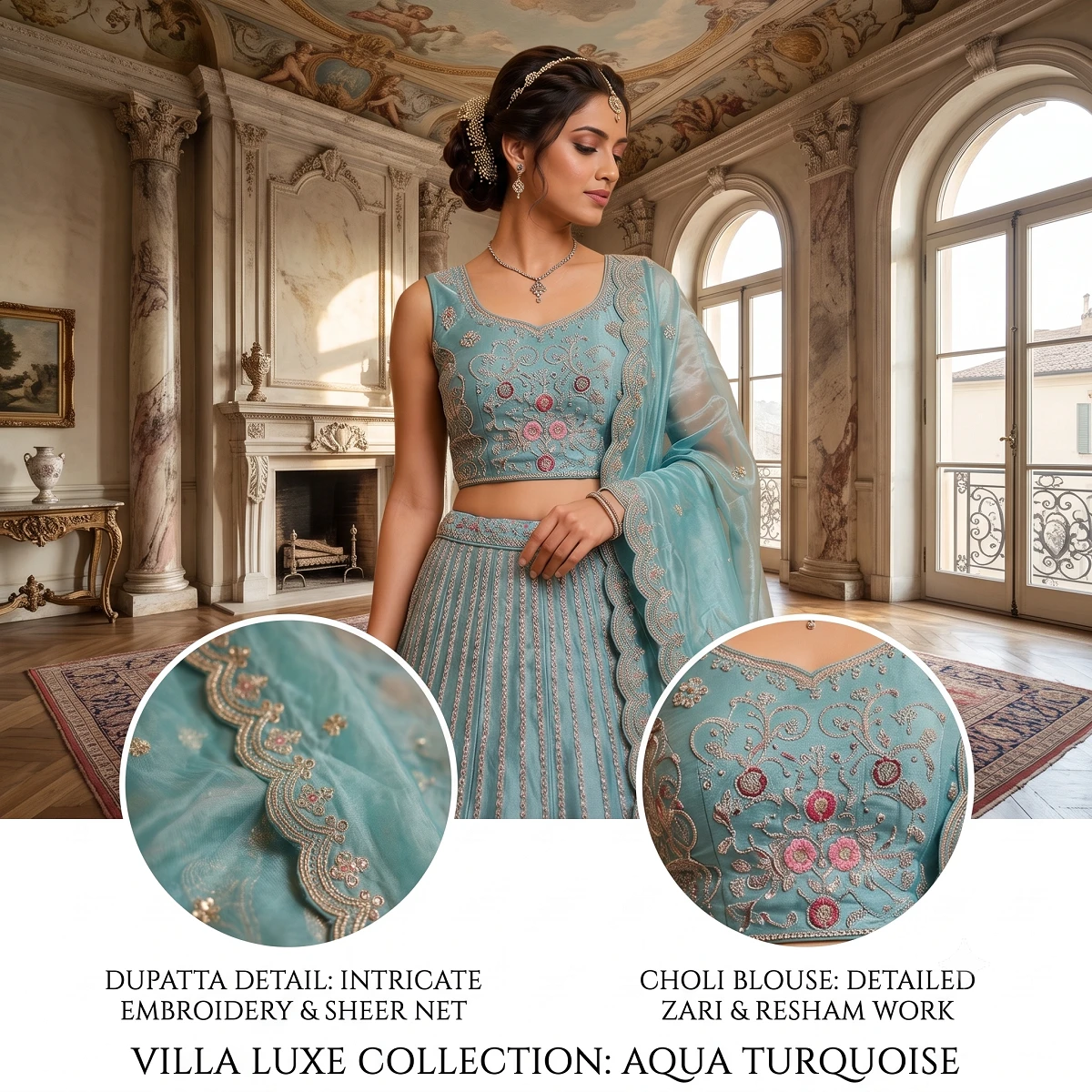 Preety Enterprise : Women’s Turquoise Blue Embroidered Lehenga Choli with Dupatta | Designer Ethnic Wear for Wedding, Party, Festive & Reception Occasions