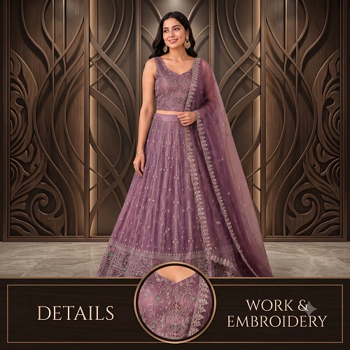 Preety Enterprise : Women’s Mauve Purple Embroidered Lehenga Choli with Dupatta | Designer Ethnic Wear for Wedding, Party, Festive & Reception Occasions