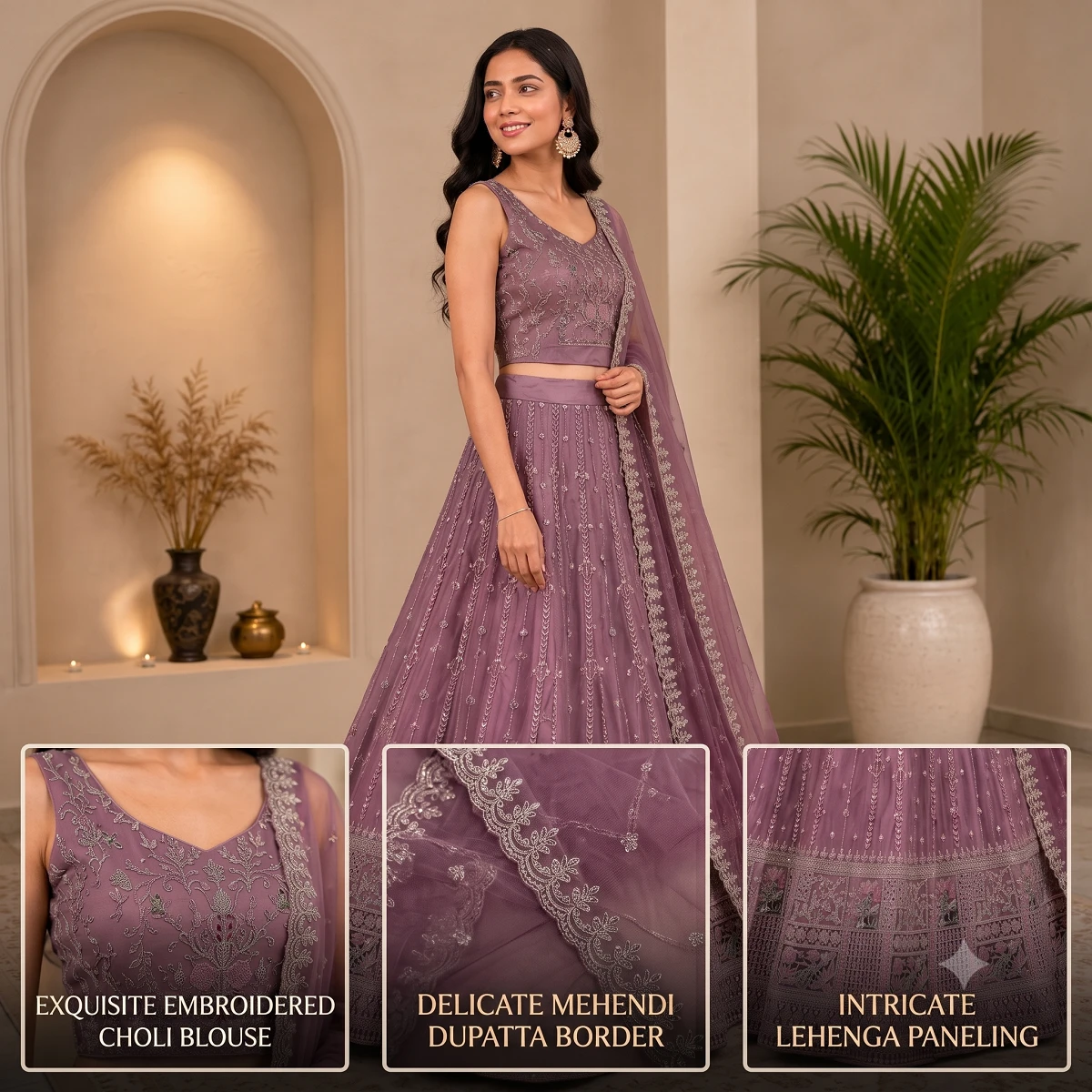 Preety Enterprise : Women’s Mauve Purple Embroidered Lehenga Choli with Dupatta | Designer Ethnic Wear for Wedding, Party, Festive & Reception Occasions