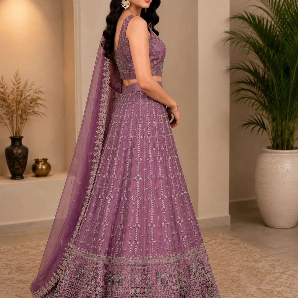 Preety Enterprise : Women’s Mauve Purple Embroidered Lehenga Choli with Dupatta | Designer Ethnic Wear for Wedding, Party, Festive & Reception Occasions