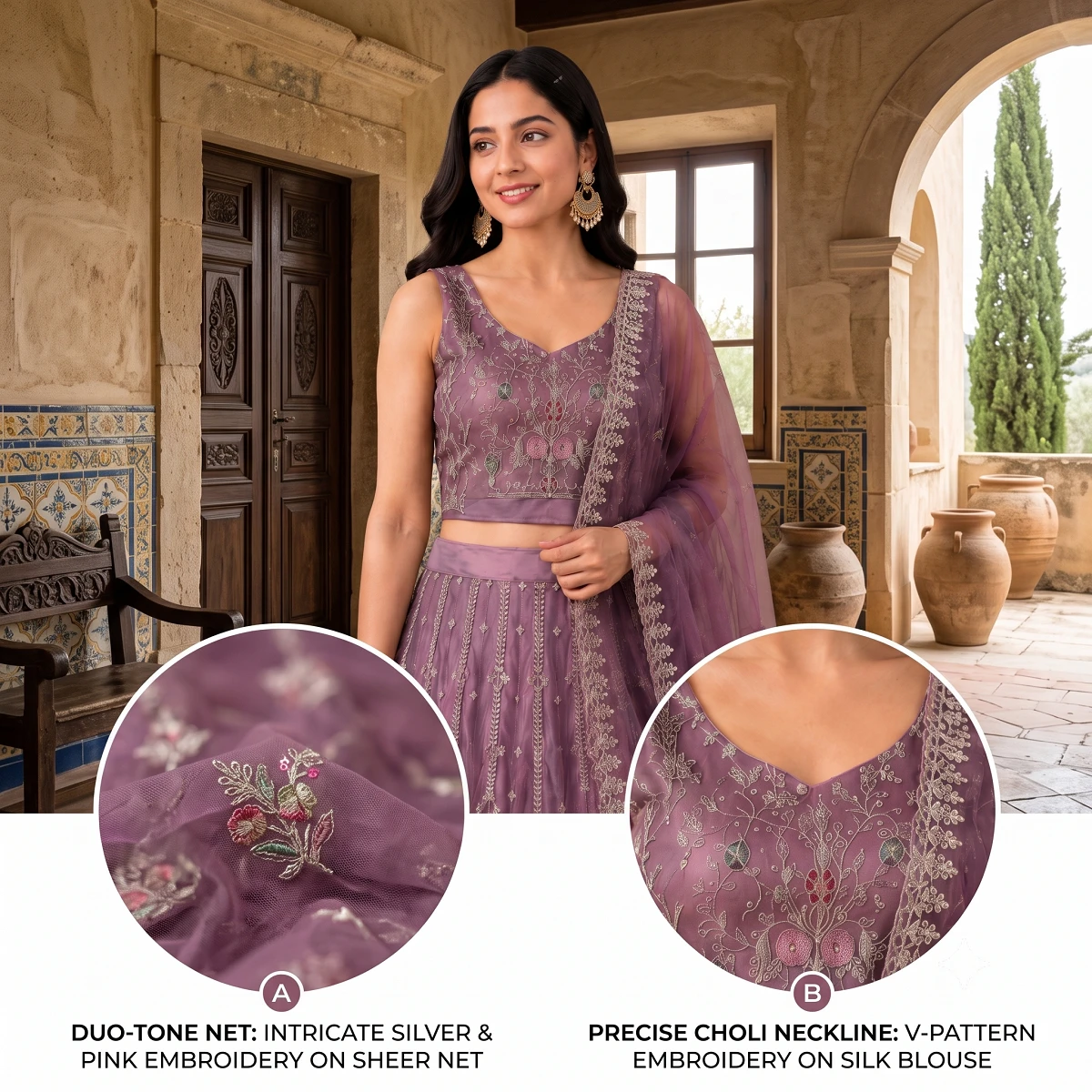 Preety Enterprise : Women’s Mauve Purple Embroidered Lehenga Choli with Dupatta | Designer Ethnic Wear for Wedding, Party, Festive & Reception Occasions