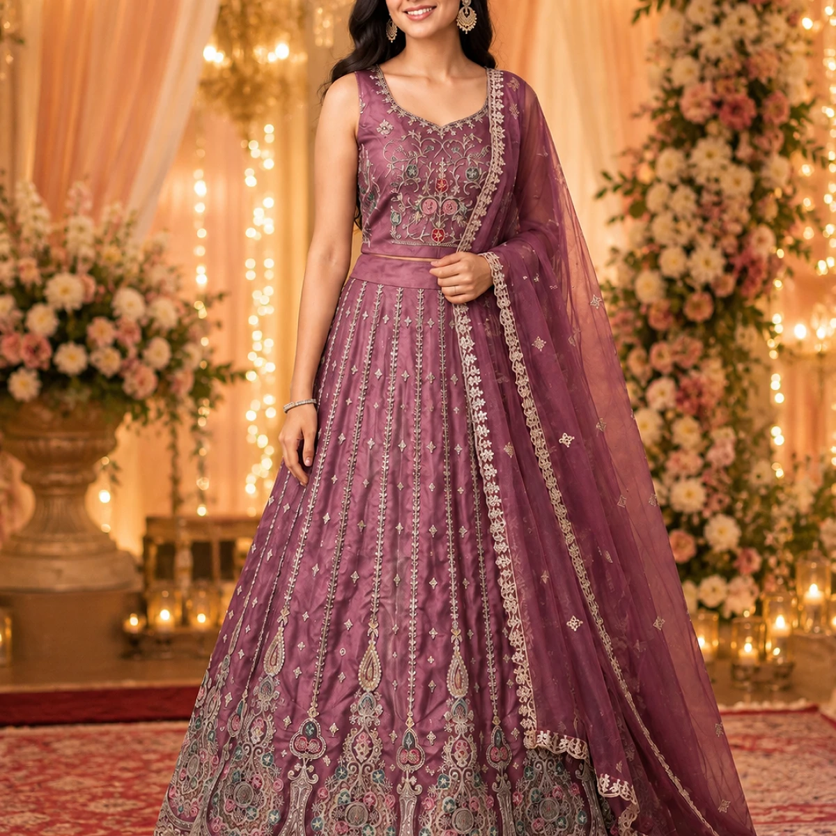Preety Enterprise : Women’s Wine Purple Embroidered Lehenga Choli with Dupatta | Designer Wedding Wear, Party Wear, Festive Ethnic Dress for Women