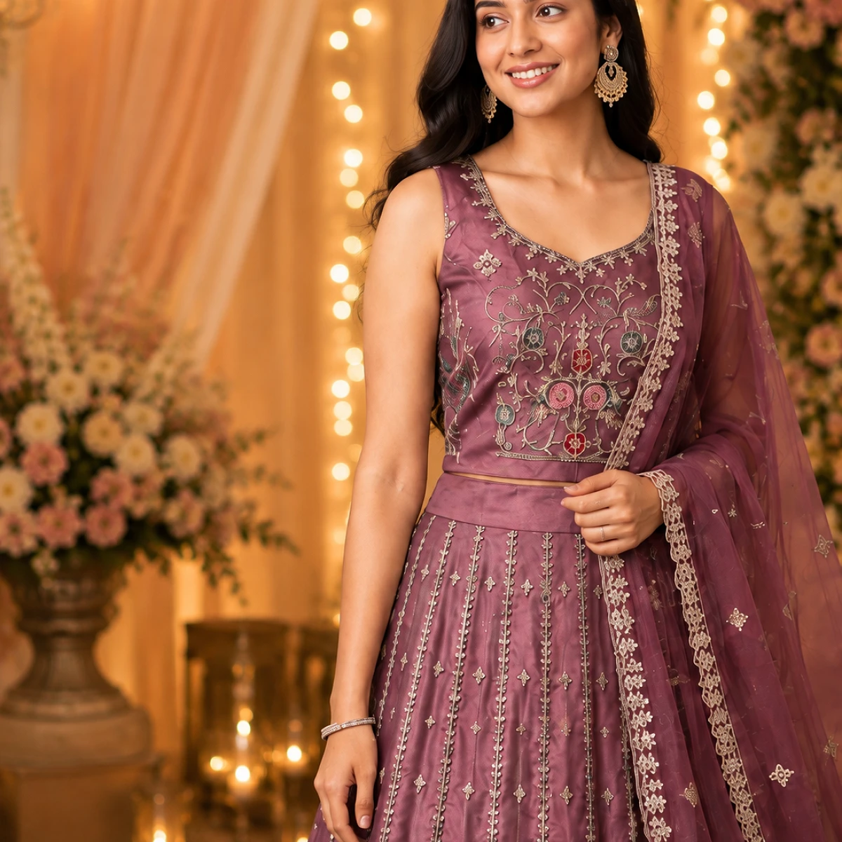 Preety Enterprise : Women’s Wine Purple Embroidered Lehenga Choli with Dupatta | Designer Wedding Wear, Party Wear, Festive Ethnic Dress for Women