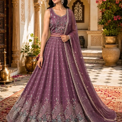 Preety Enterprise : Women’s Wine Embroidered Lehenga Choli with Dupatta | Designer Ethnic Wear for Wedding, Party & Festive Occasions