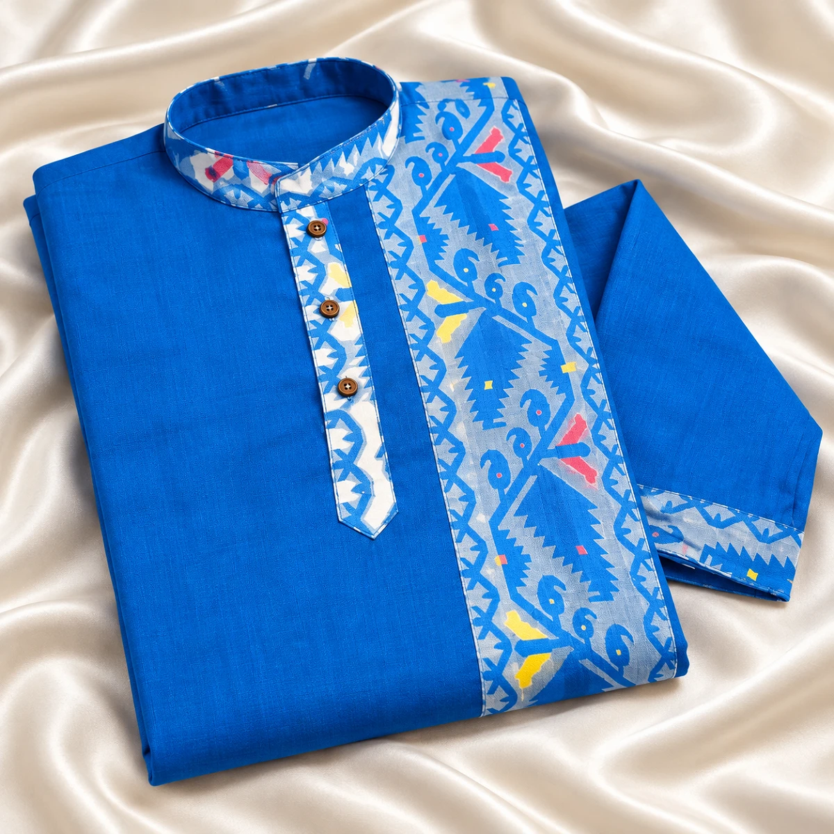 Royal Blue Folk Motif Panel Panjabi