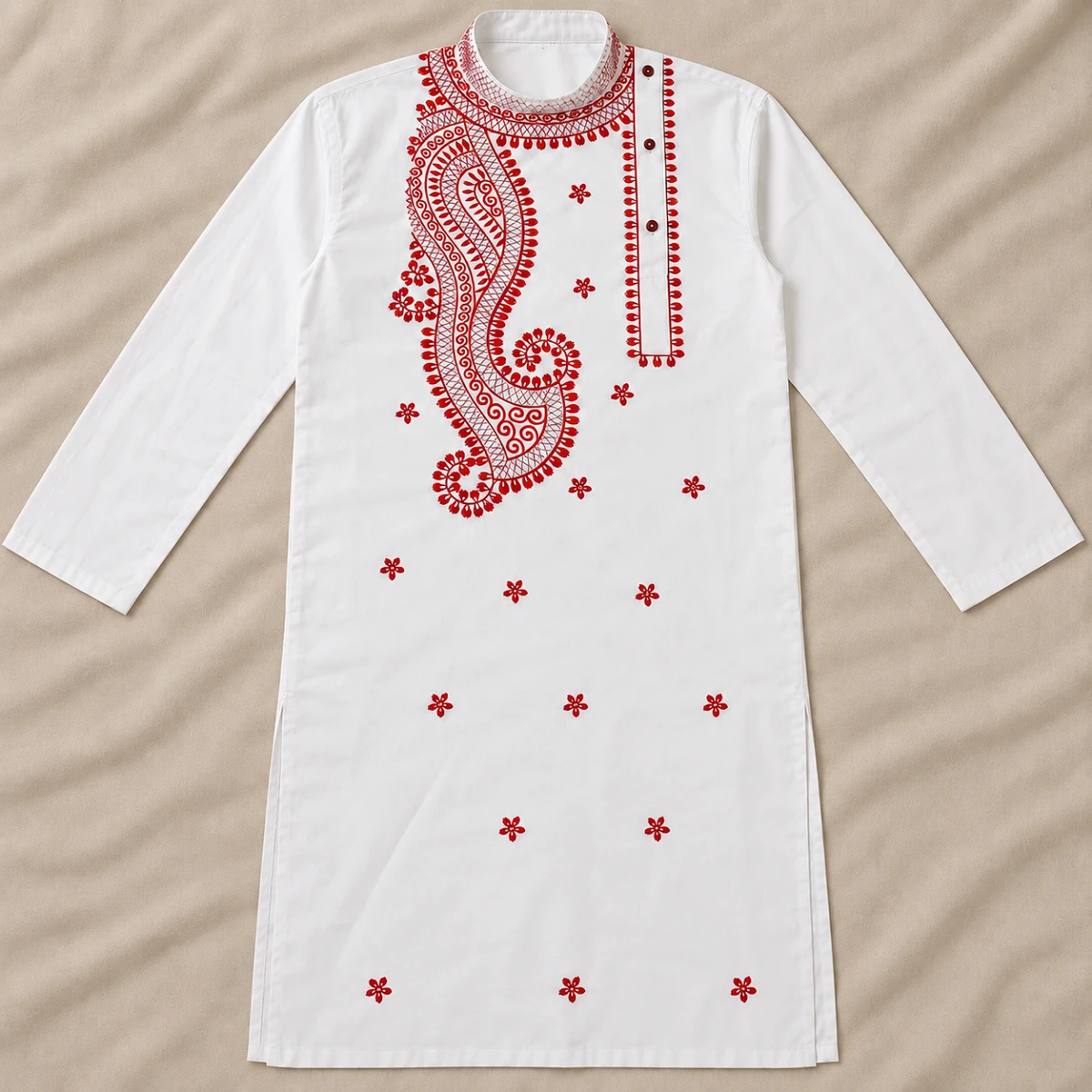 Raktima White Paisley Embroidered Panjabi