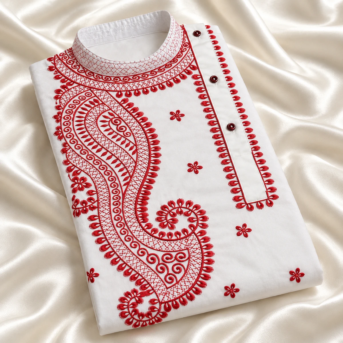 Raktima White Paisley Embroidered Panjabi
