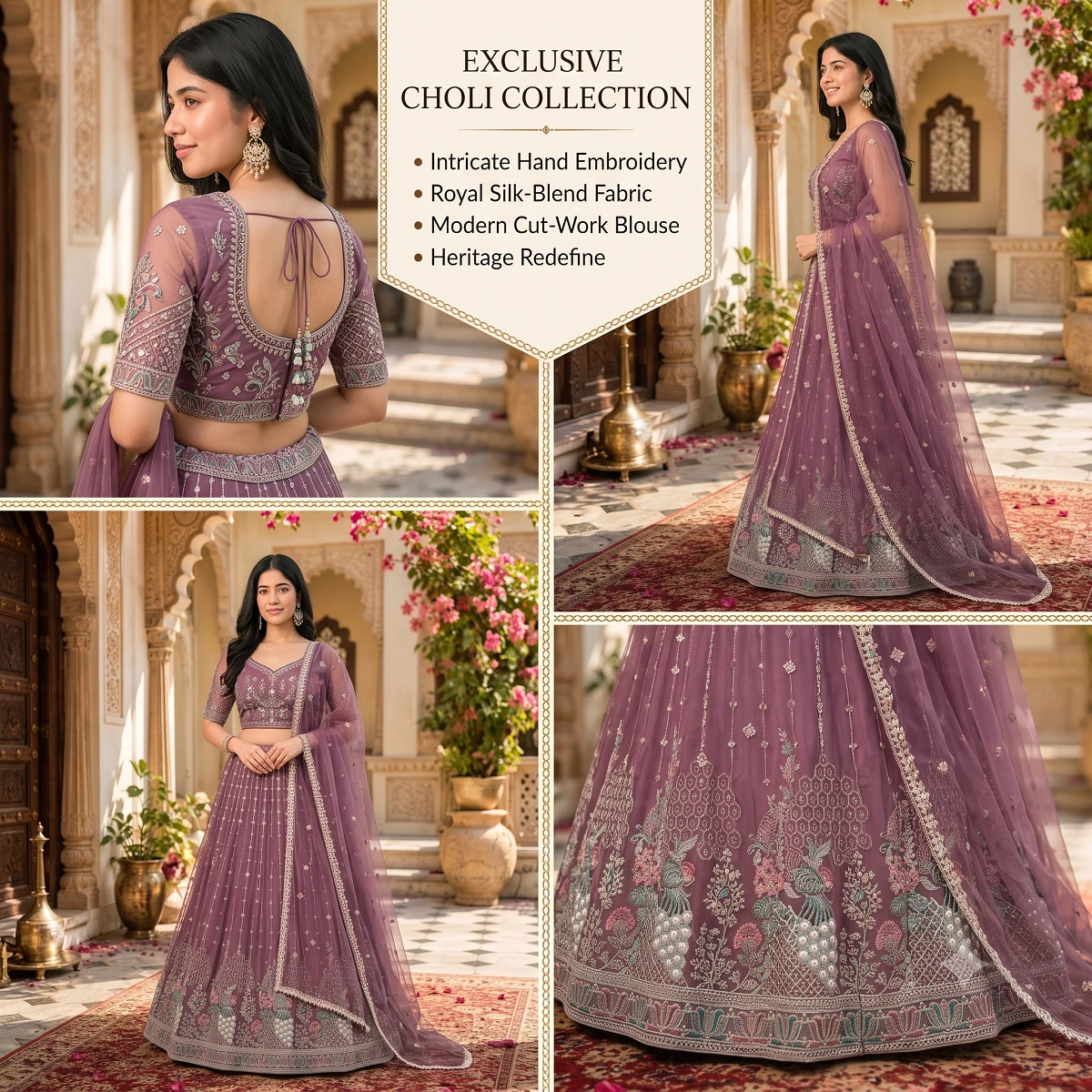 Women’s Designer Embroidered Wine Purple Lehenga Choli Set with Heavy Border, Matching Dupatta & Unstitched Blouse Piece for Wedding, Party and Festive Wear