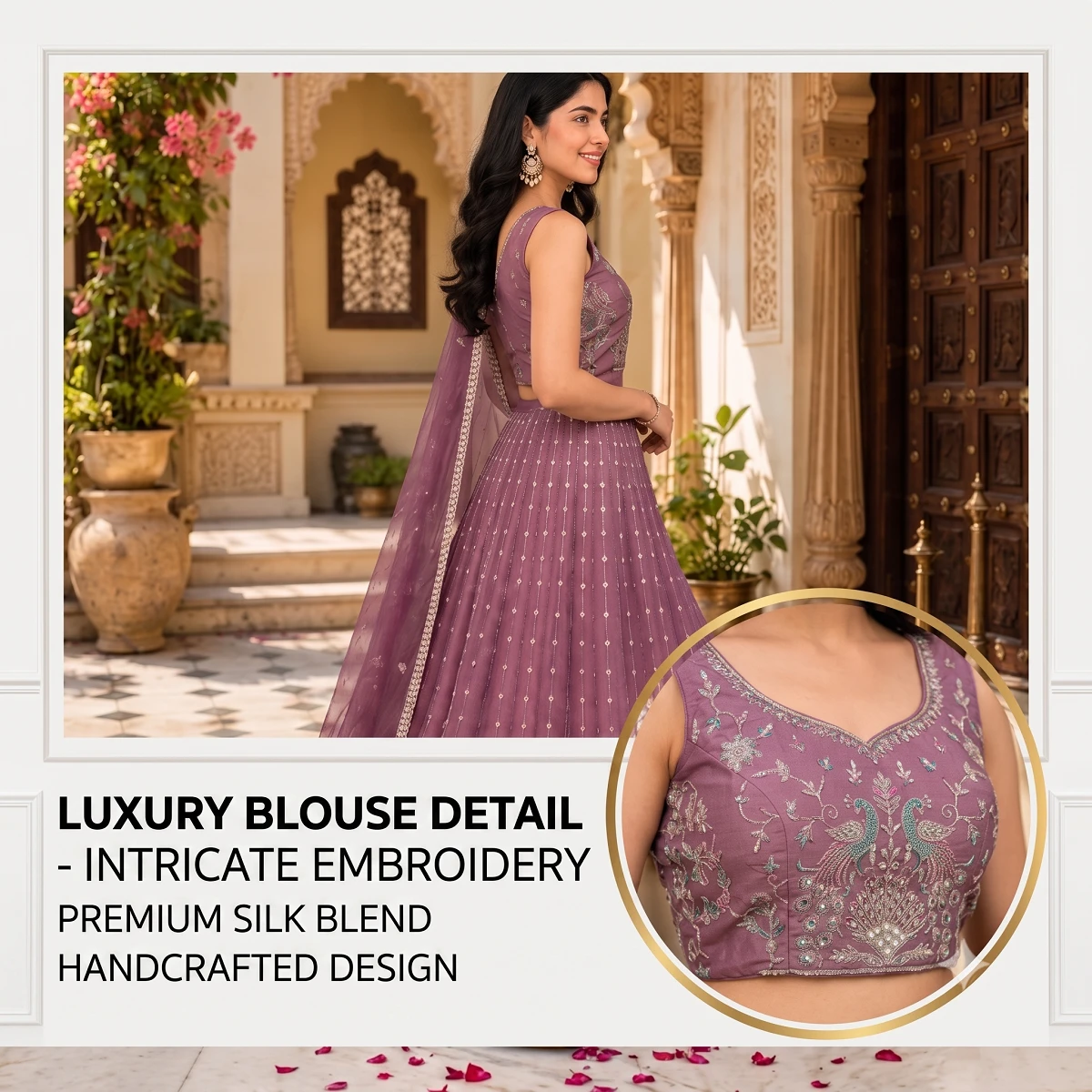 Women’s Designer Embroidered Wine Purple Lehenga Choli Set with Heavy Border, Matching Dupatta & Unstitched Blouse Piece for Wedding, Party and Festive Wear