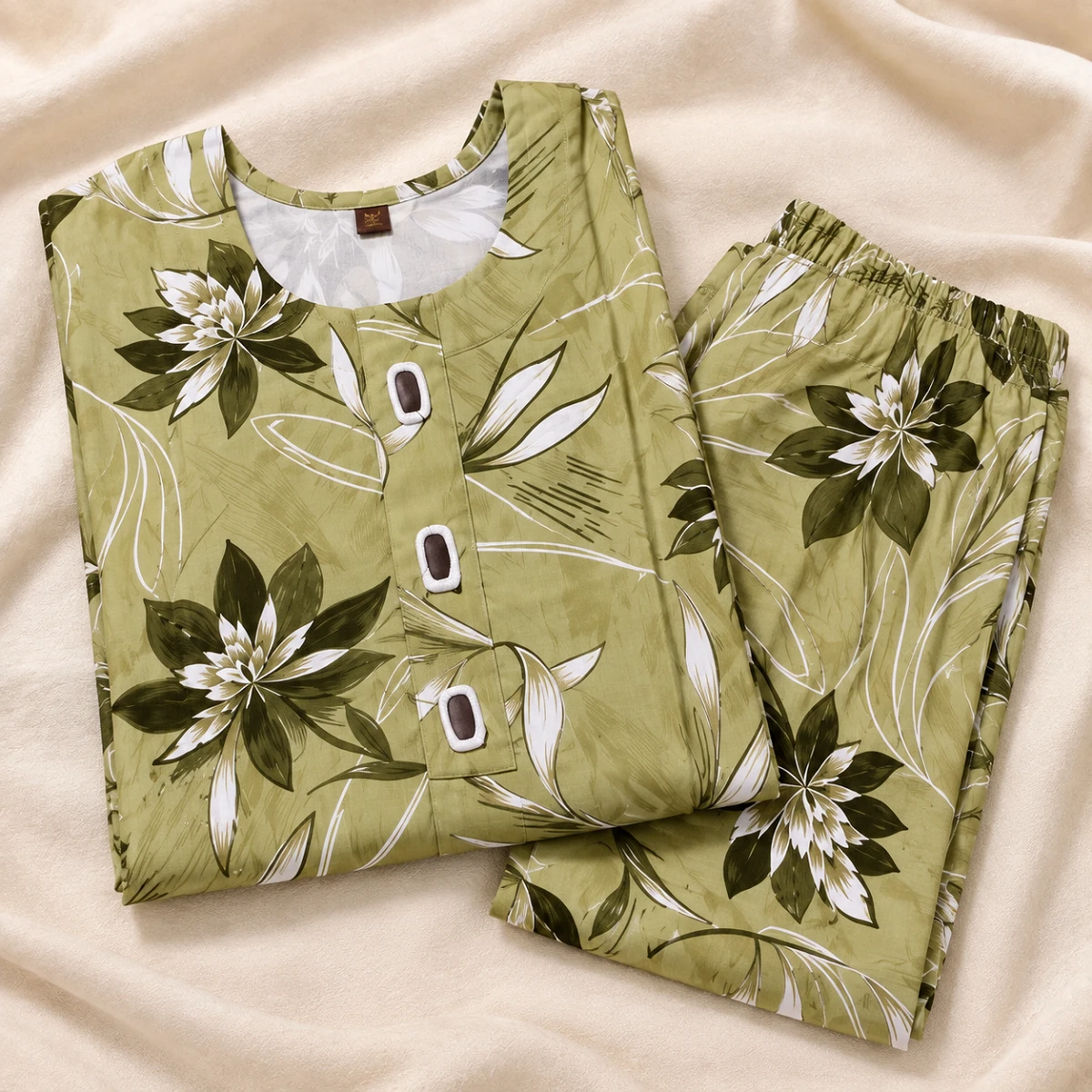 Olive Floral Kurta and Pants Set