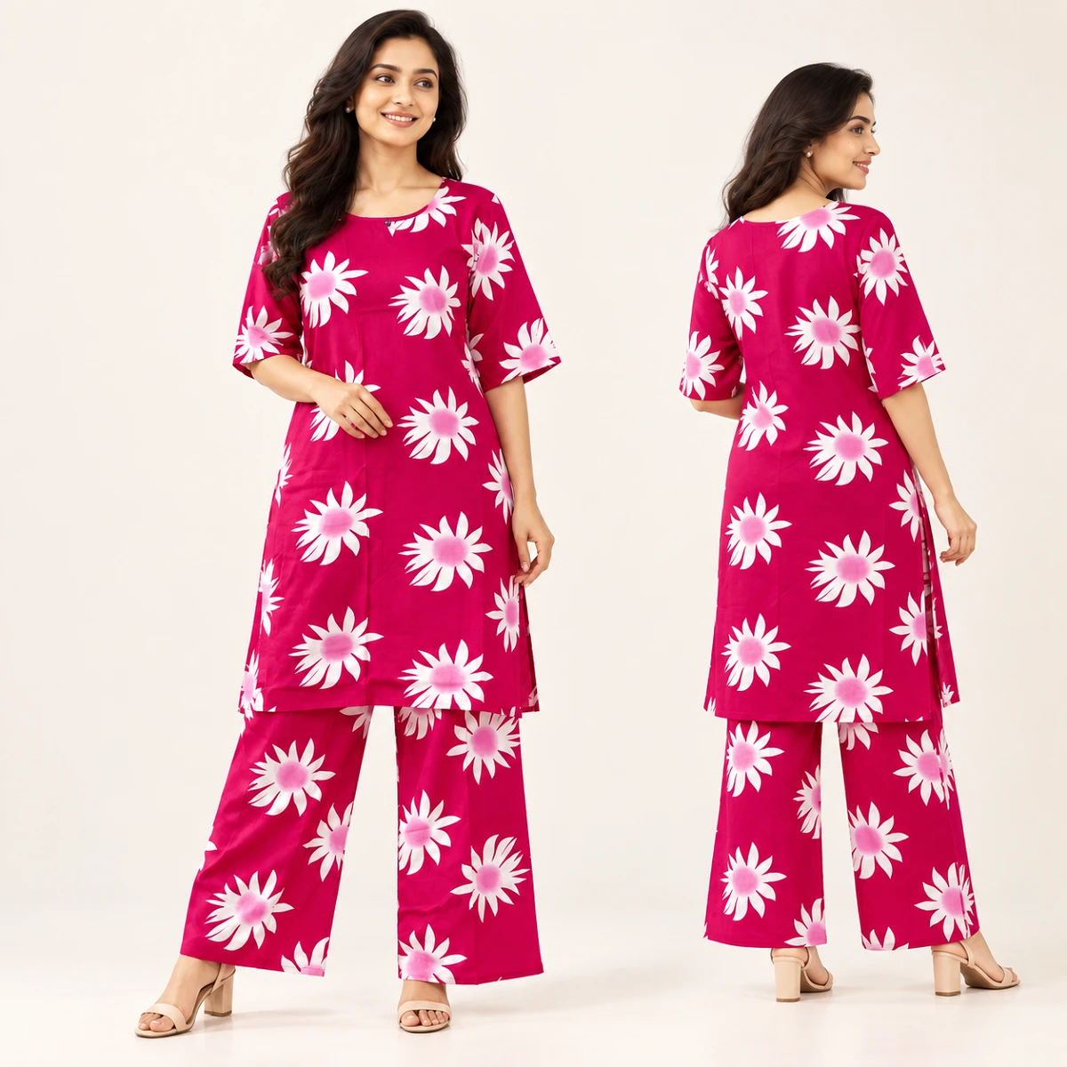 Elegant Magenta Daisy Kurti Set