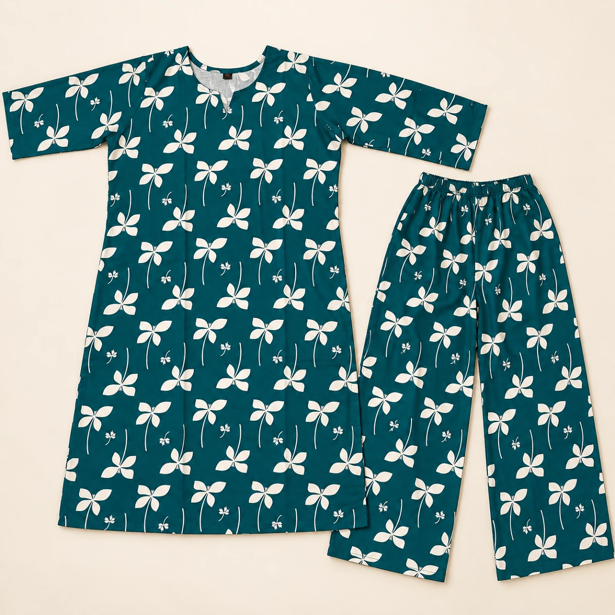 Premium teal floral kurti set