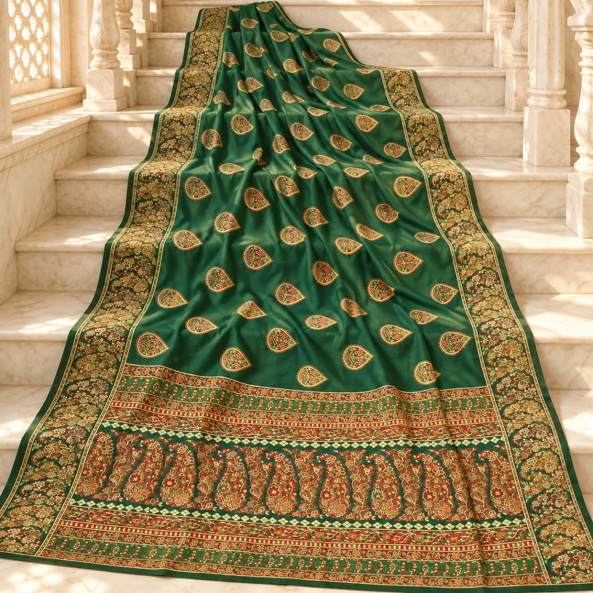 Emerald Pashmina Saree with Ornate Pallu
