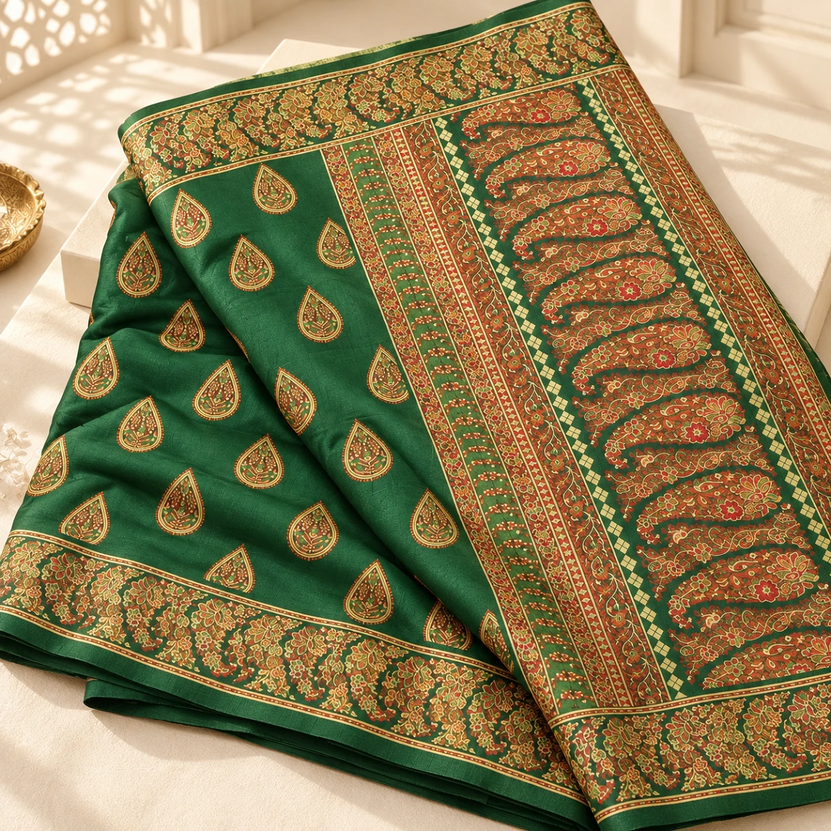 Emerald Pashmina Saree with Ornate Pallu