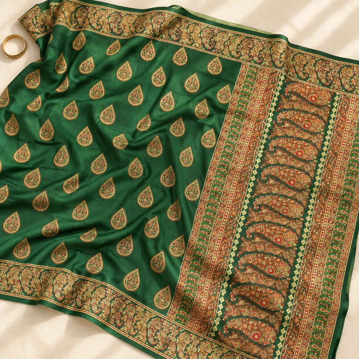 Emerald Pashmina Saree with Ornate Pallu