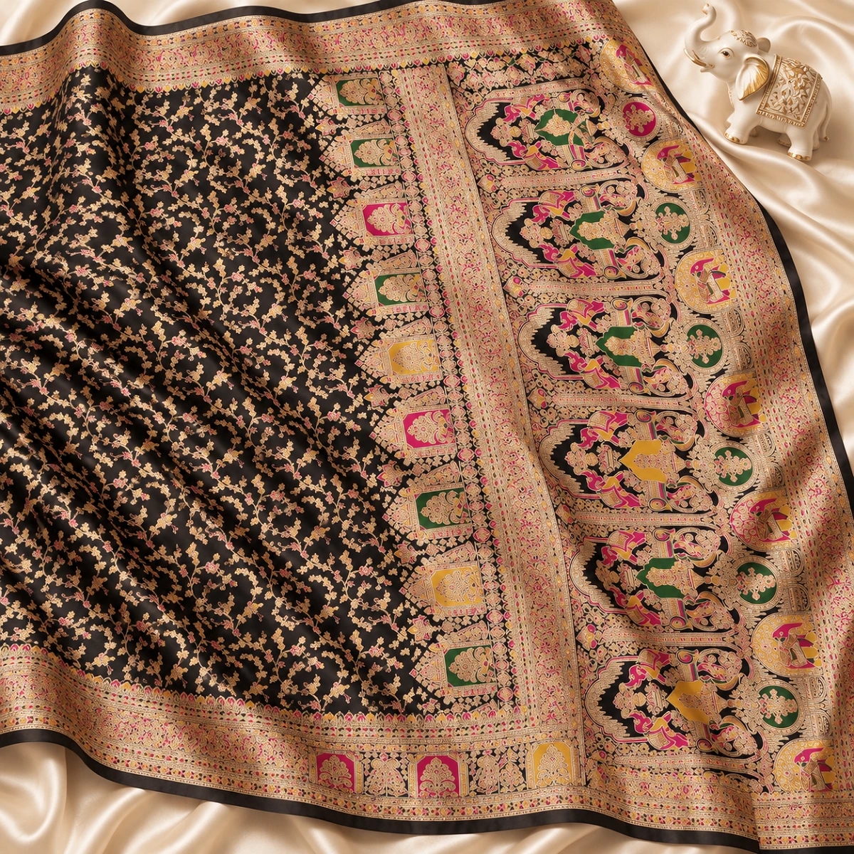 Ornate Black Pashmina Saree