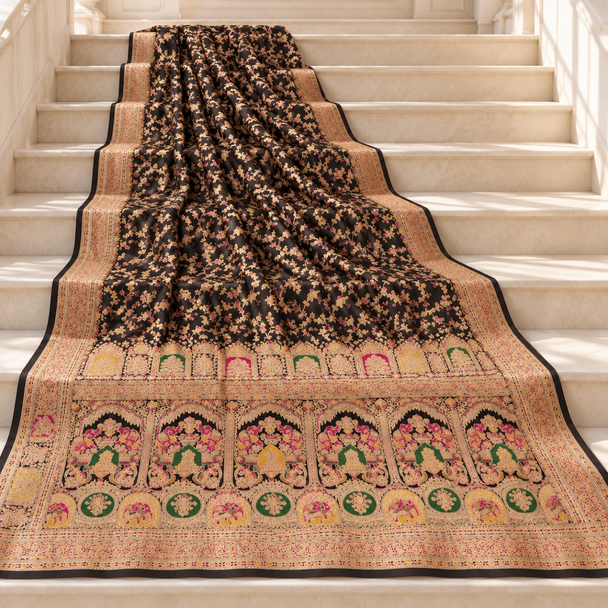 Ornate Black Pashmina Saree