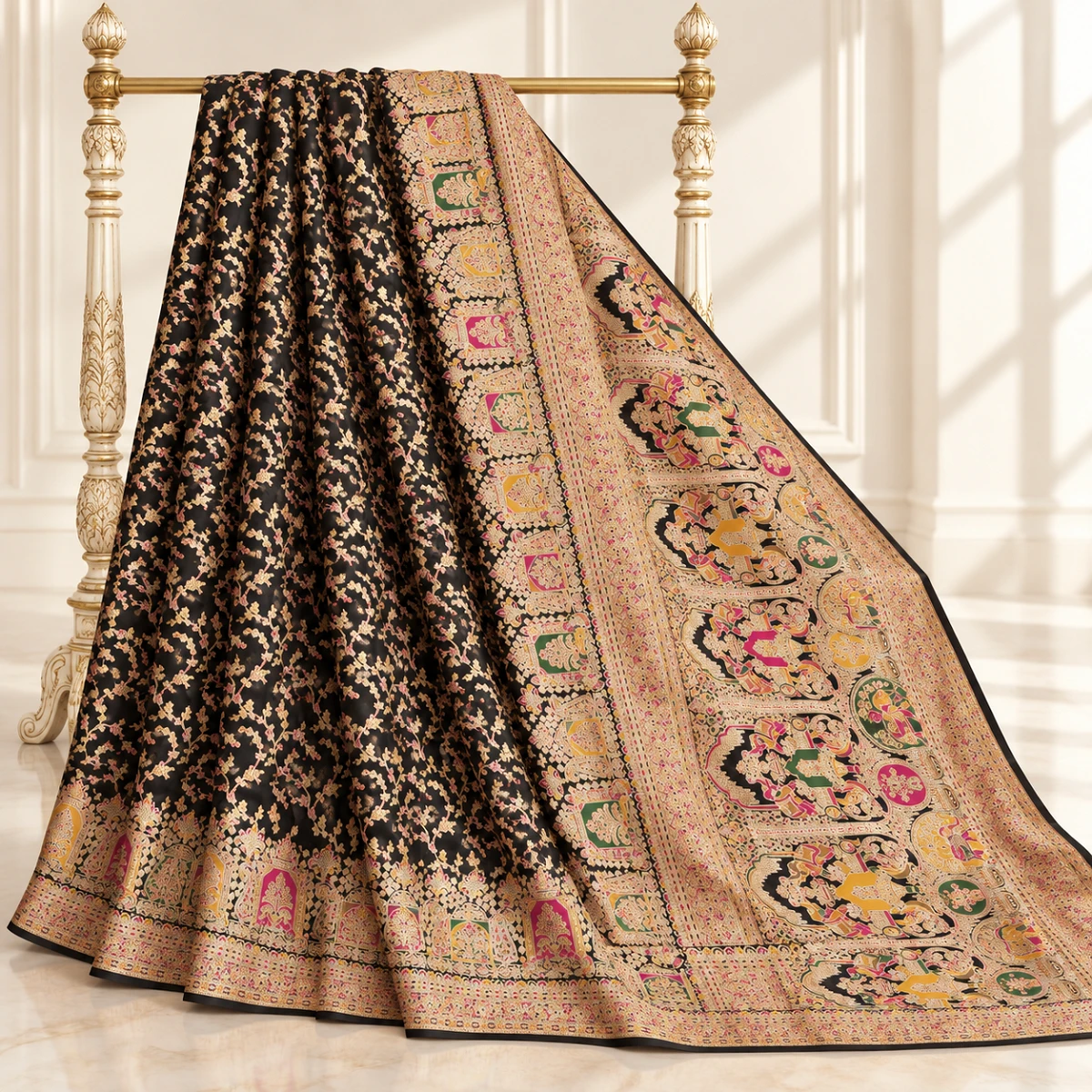 Ornate Black Pashmina Saree