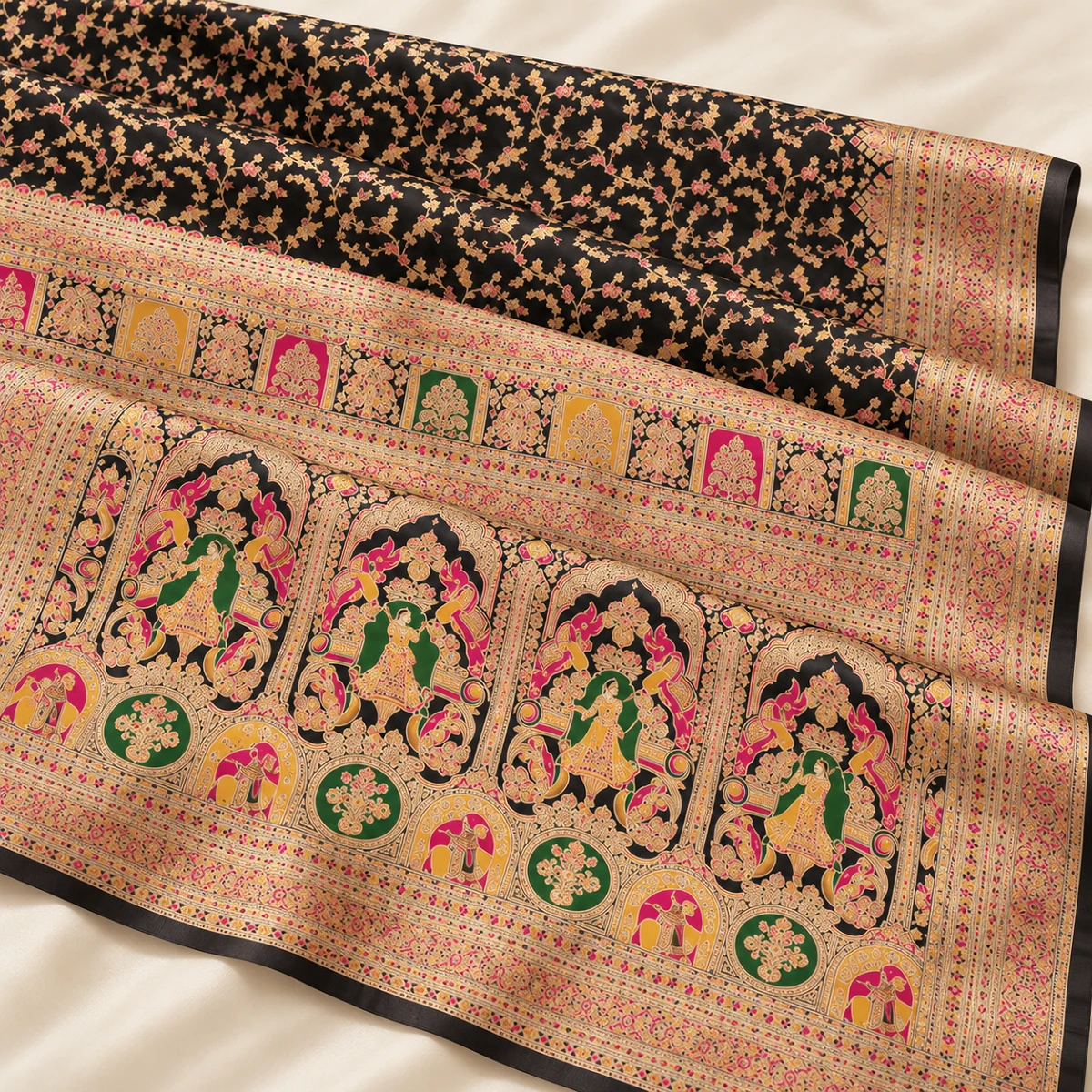 Ornate Black Pashmina Saree