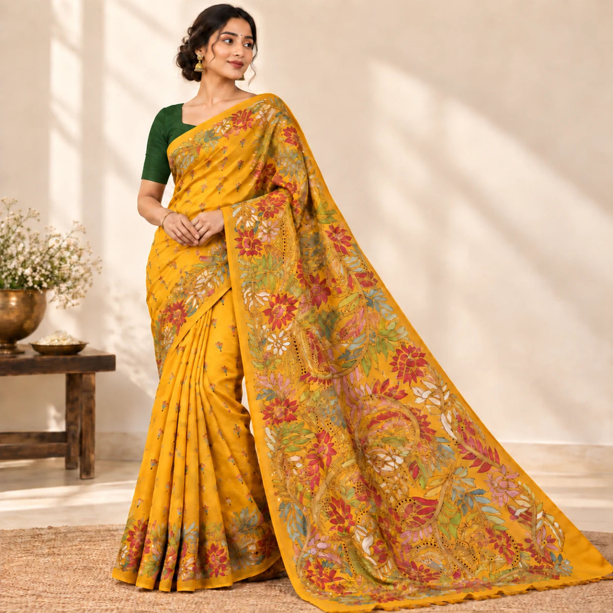 Pure Silk Kantha Stitch Saree