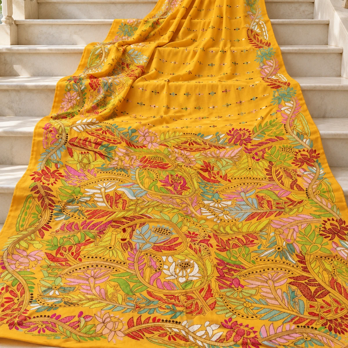 Pure Silk Kantha Stitch Saree