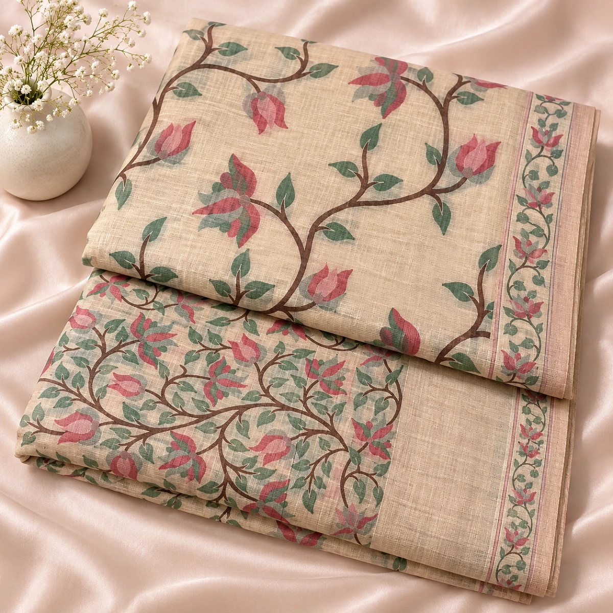 Warm Ivory Floral Vine Saree