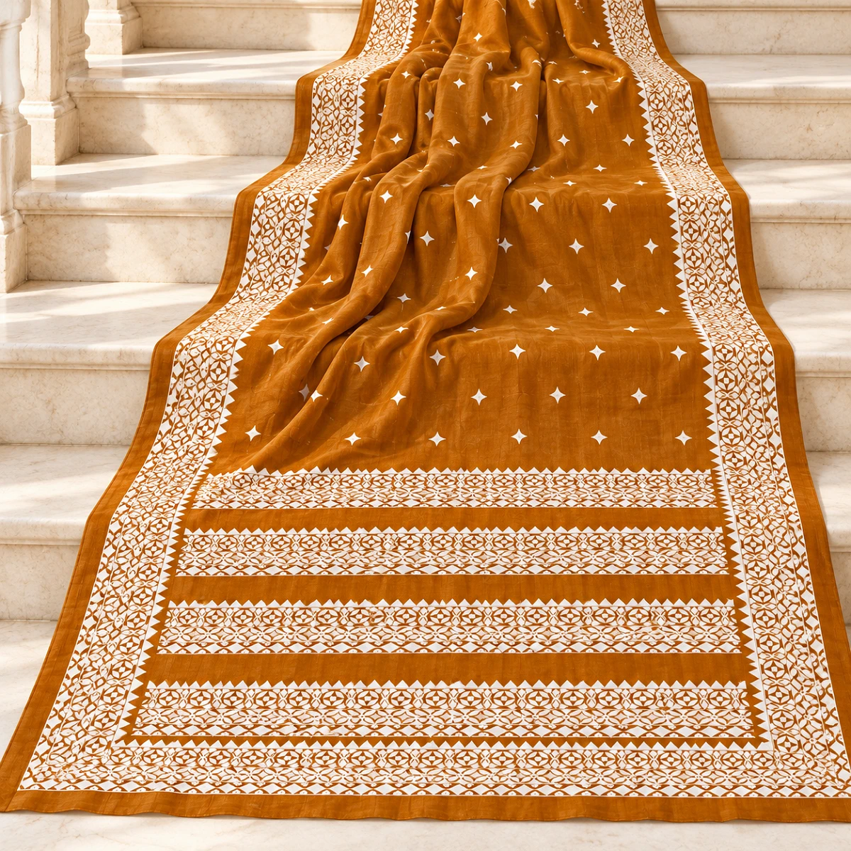 Ochre embroidered Saree