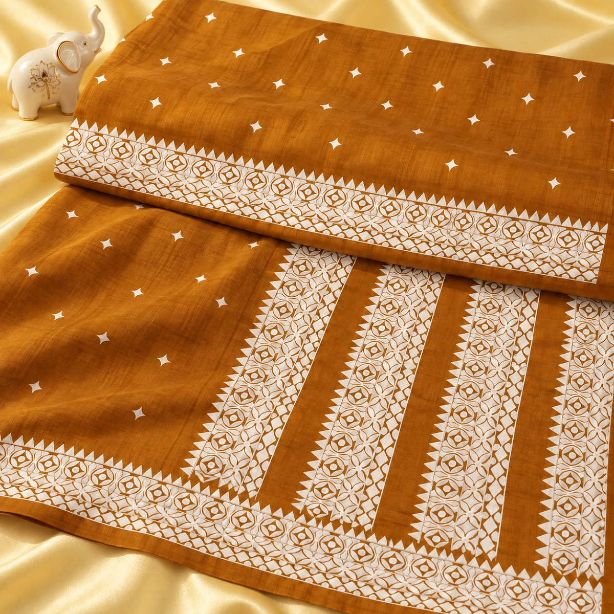 Ochre embroidered Saree