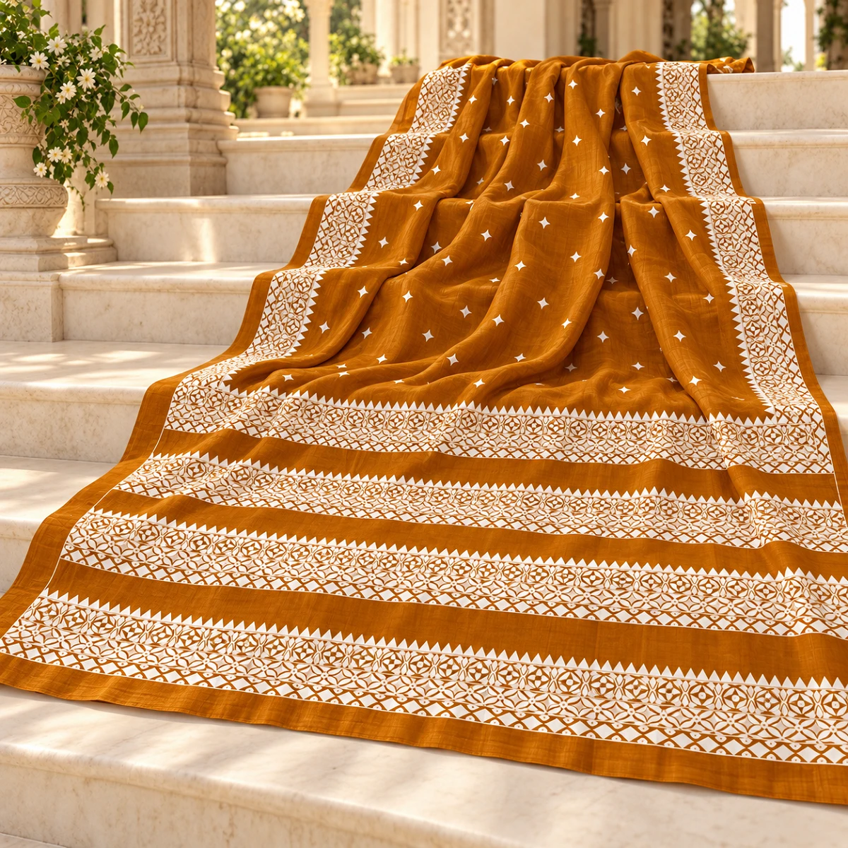 Ochre embroidered Saree