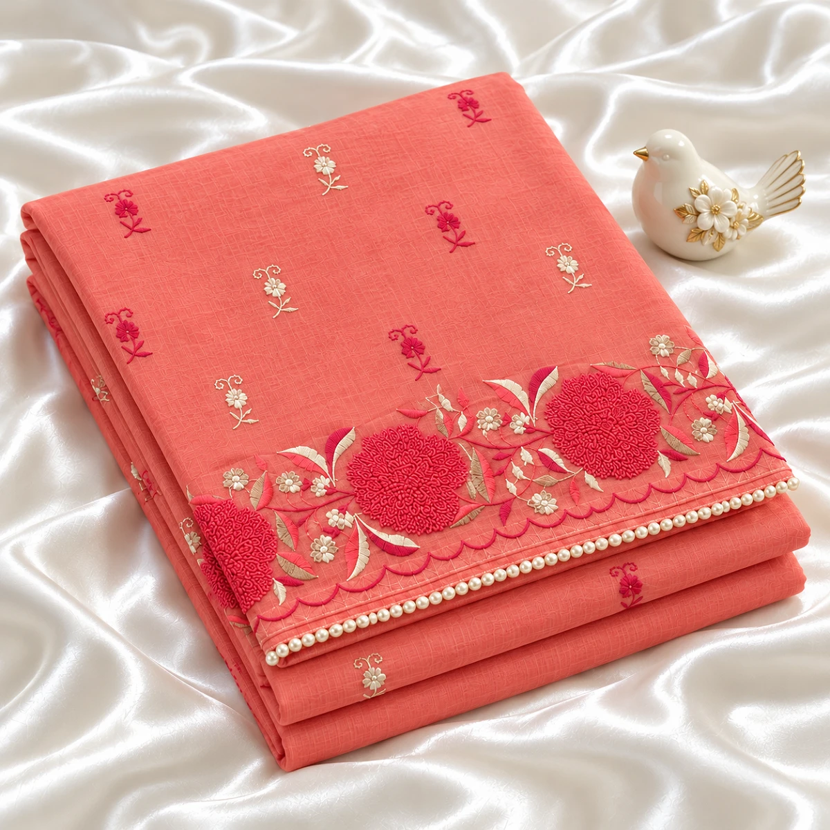 Peach embroidered saree