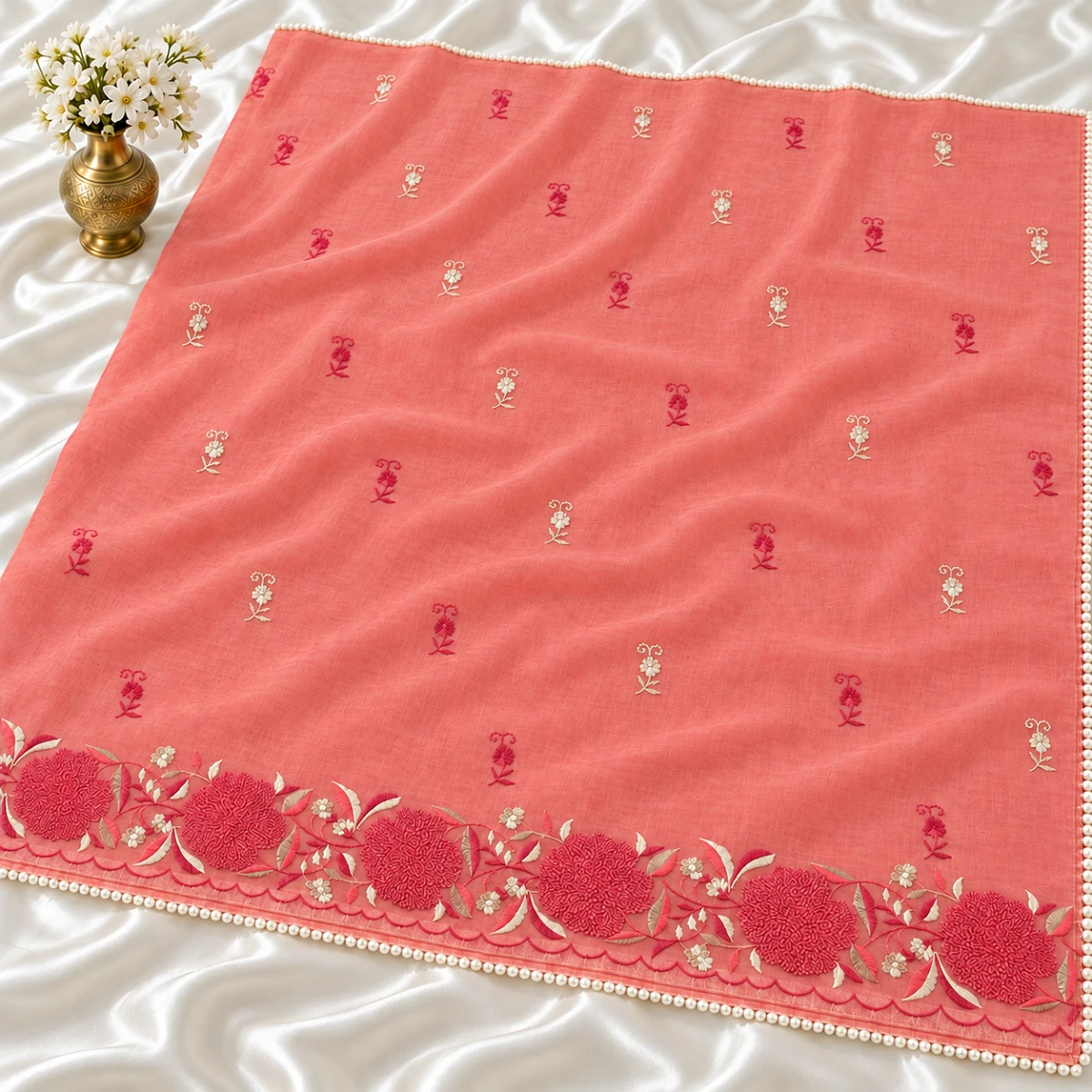 Peach embroidered saree