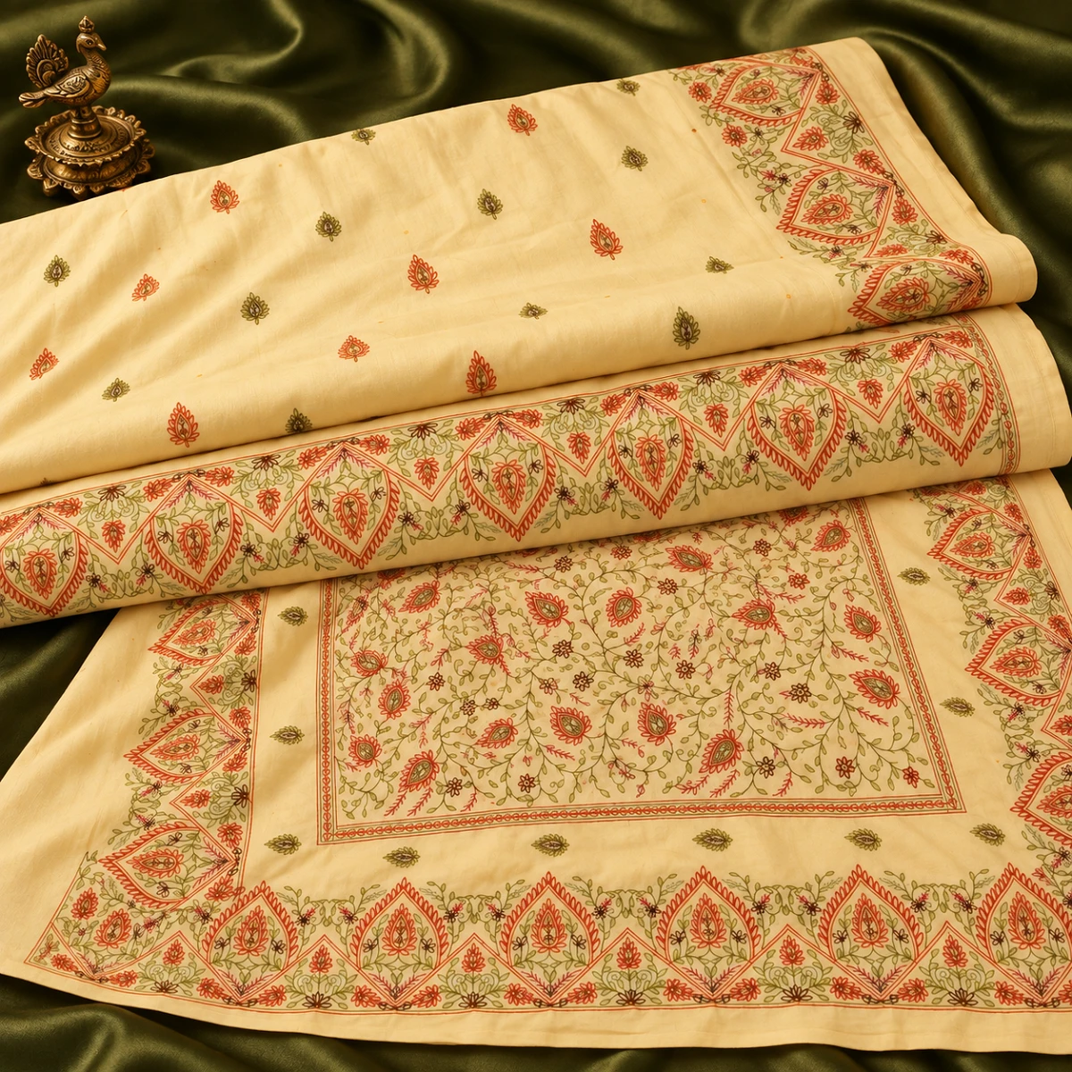 Ivory Kashmiri Stitch work saree