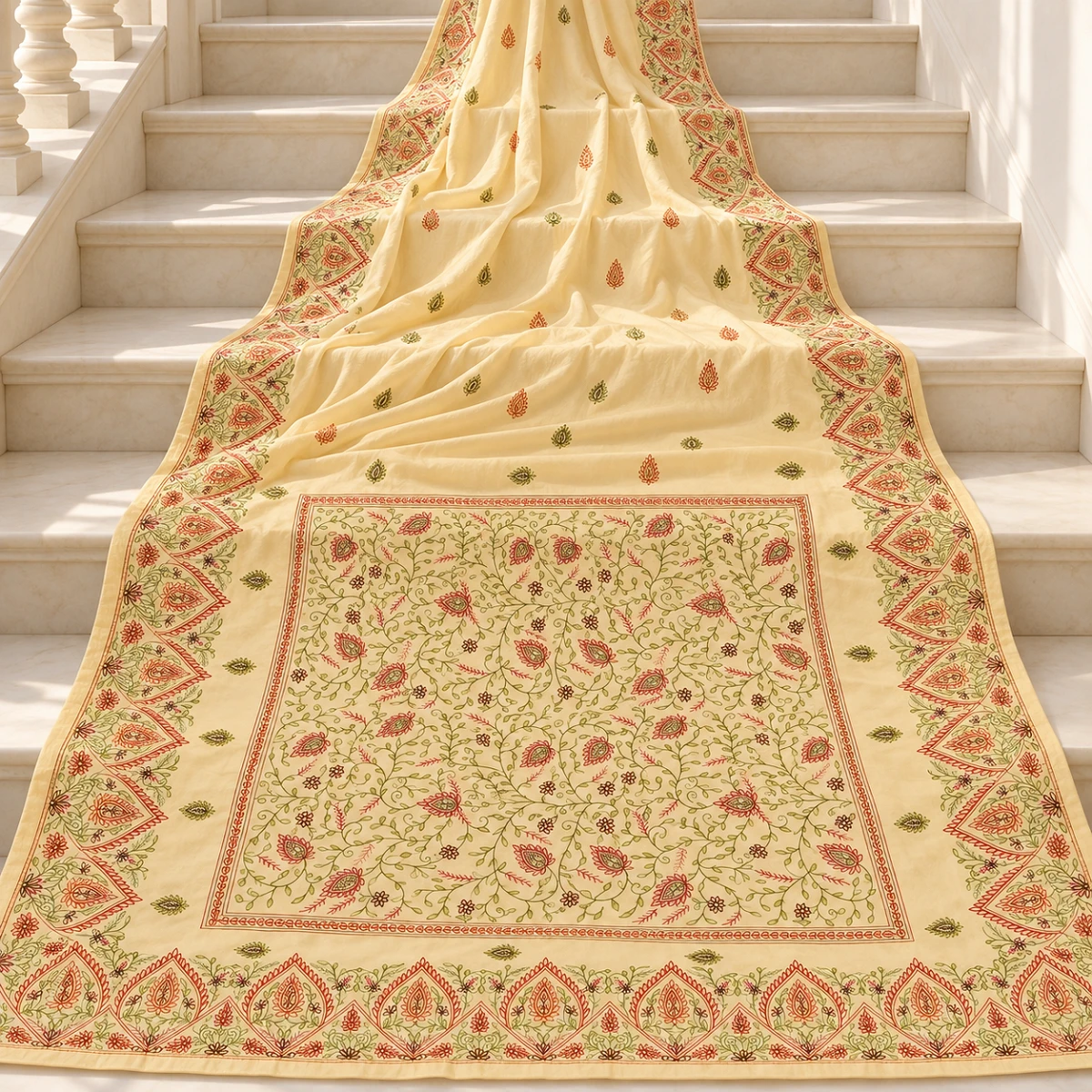 Ivory Kashmiri Stitch work saree