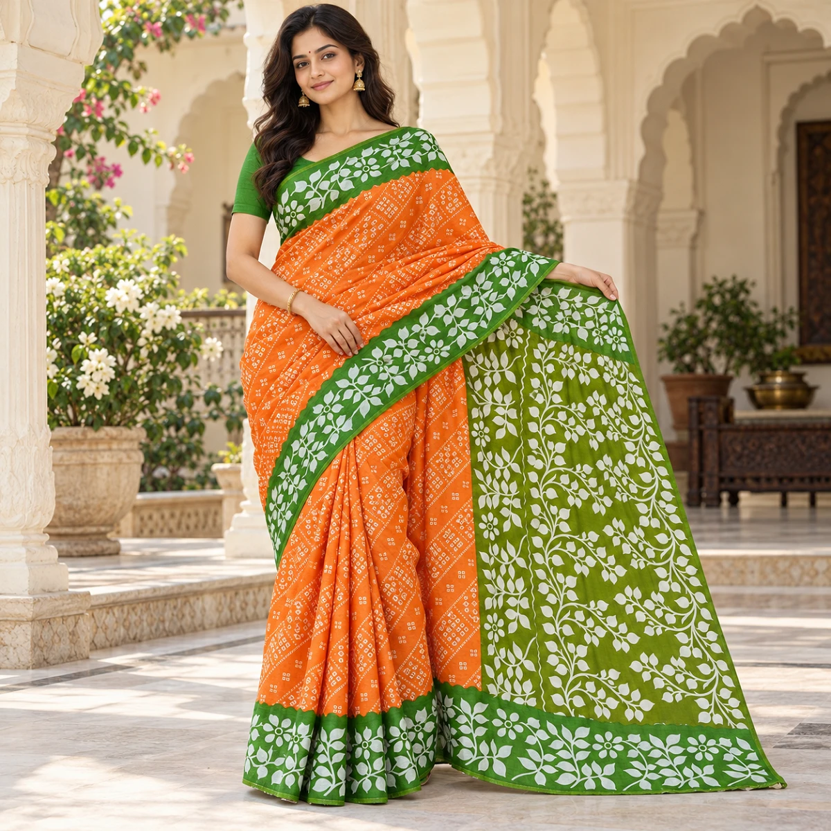 Bandhani printed Pure cottonSaree