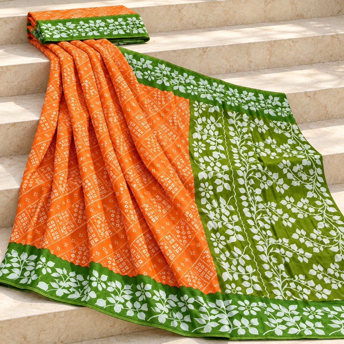 Bandhani printed Pure cottonSaree