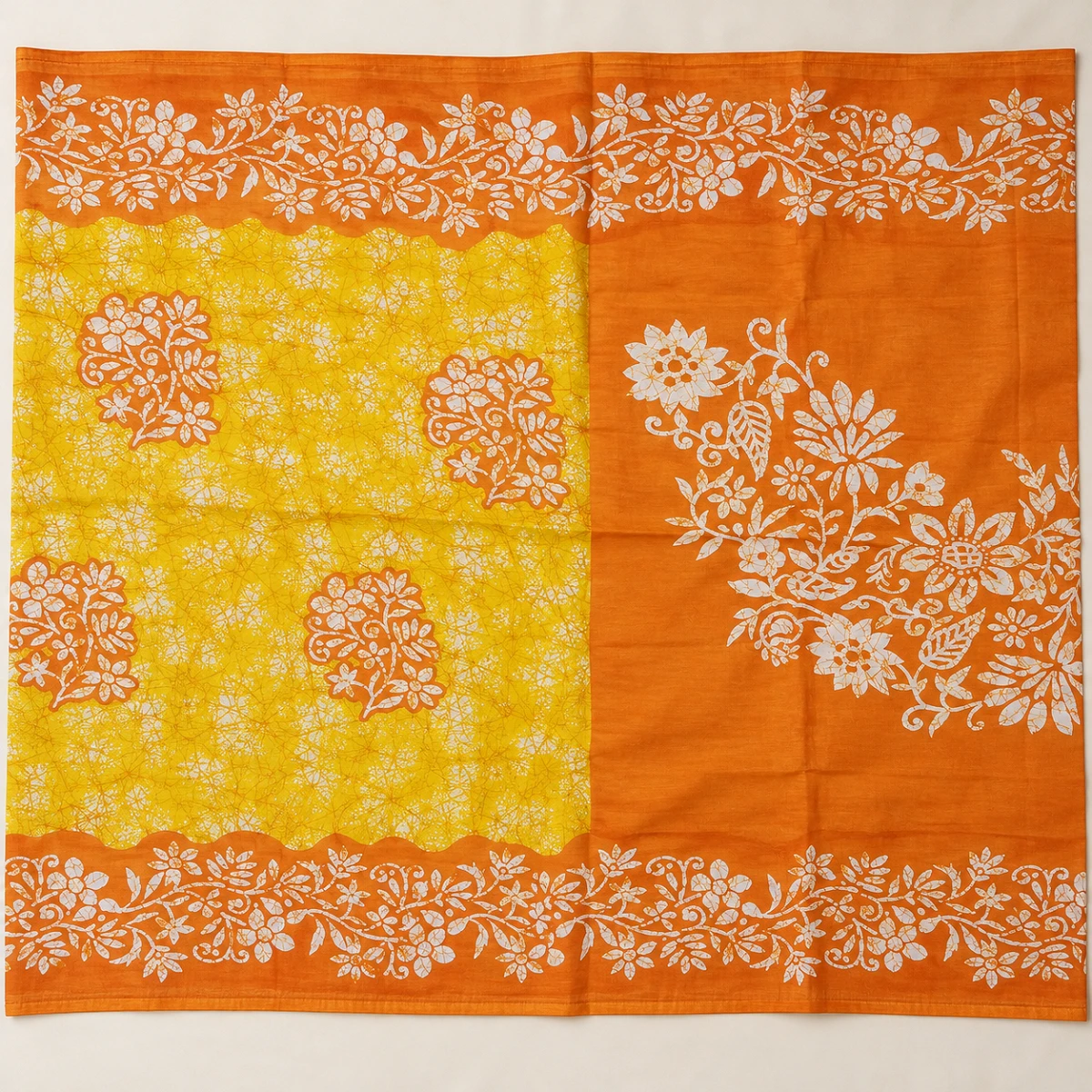 Yellow and Orange Floral Cotton Saree